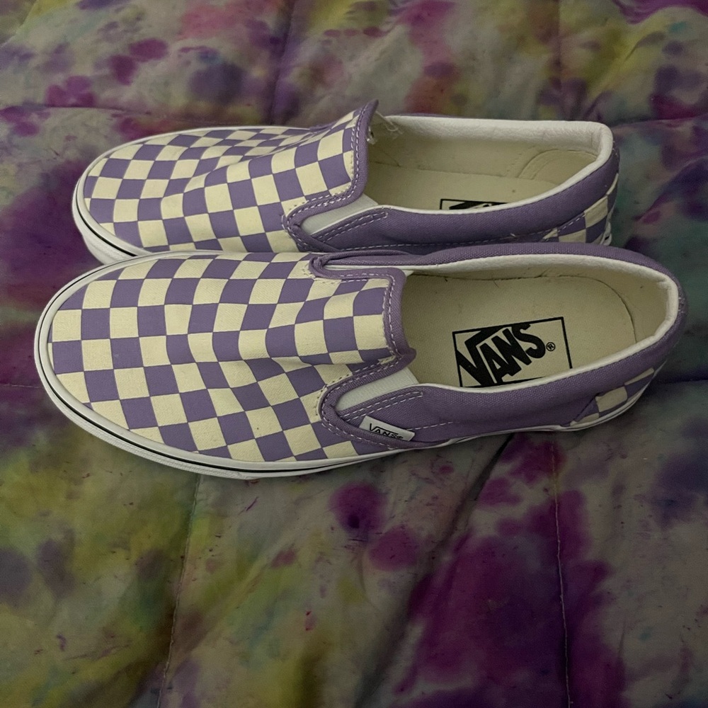 Vans Lavender and White Checkered Slip-Ons - Picture 6 of 9